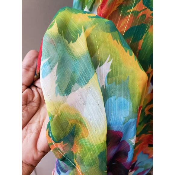 ABS Long Maxi Dress Womens Size Medium Multicolor Pleated Halter Neck Sleeveless - Picture 13 of 14